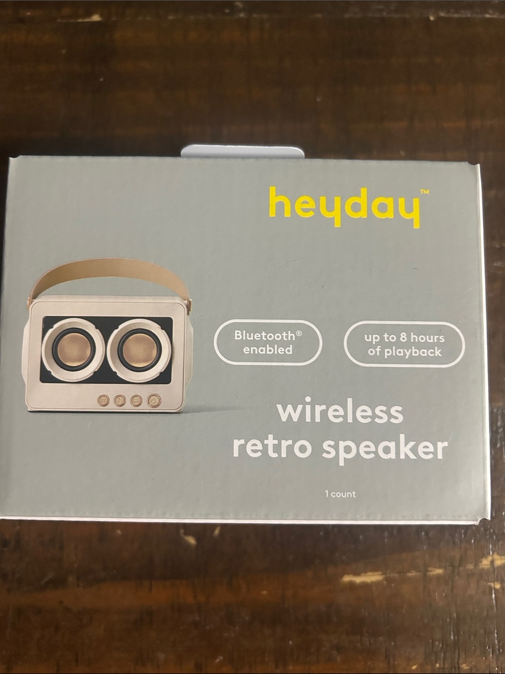 heyday Retro Bluetooth Speaker in Light Blue with Tan Handle